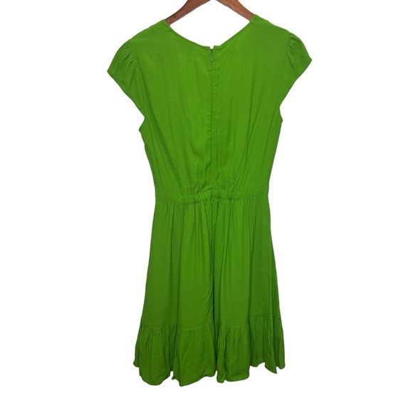 J.CREW Crepe Flounce Dress Green Wrap Front Ruffle Asymmetric Hem - Picture 5 of 9